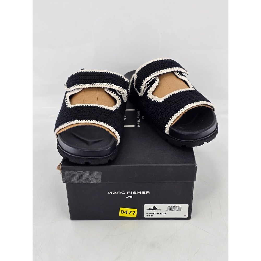 Marc Fisher Brinleys Slide Sandals Women 11 Black Crochet Hook Loop - NEW